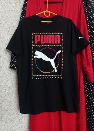 Футболка puma черного цвета надпись принт коттон