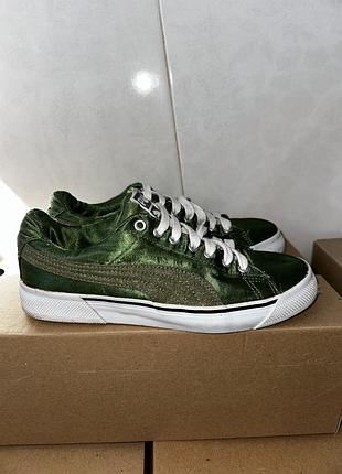 Кросівки кеди жіночі класичні puma зелені, атлас, 37 розмір
