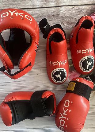 Комплект захисту boyko sport для тхеквондо, шолом, рукавиці, захист стоп