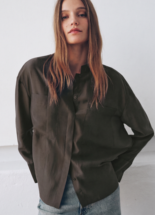 Рубашка с карманами и завязками zw collection от zara