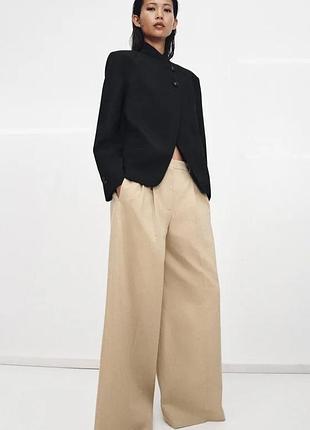 Брюки, штани палацо zara, бежеві, 100% бавовна