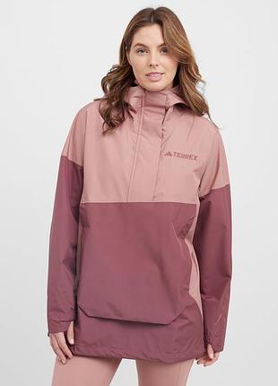 Жіноча рожева мембранна куртка-анорак adidas terrex xploric 2.5l climaproof з капюшоном водонепроникна