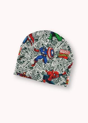 Шапка бини детская для мальчика деми, еврозима трикотажная на флисе марвел sdfdm-2