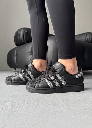 😍 женские кроссовки adidas superstar ii black/snakeskin