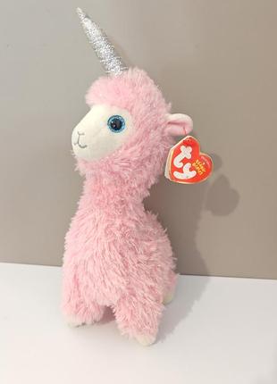 Мягкая игрушка ty beanie babies розовая лама lola 25 см