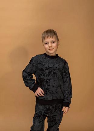 Світшот дитячий для хлопчика трикотажний (двунитка) чорний мармур skmdх-1 92-98