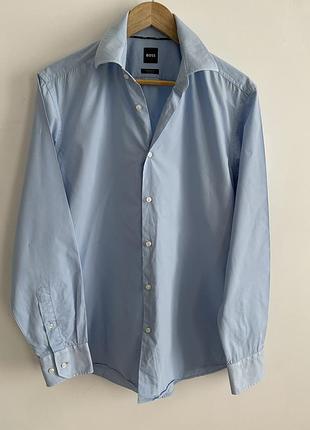 Чоловіча блакитна сорочка boss hugo boss regular fit easy iron оригінал розмір m-l