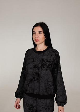 Жіночий базовий вільний повсякденний світшот короткий прогулянковий двонитка чорний skmzx-1