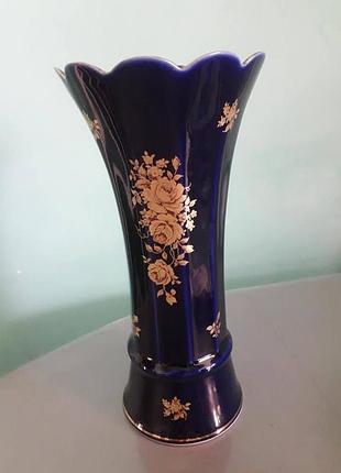 Ваза кобальт с позолотой, винтаж, bareuther waldsassen, бавария, тавро, h 29 см.