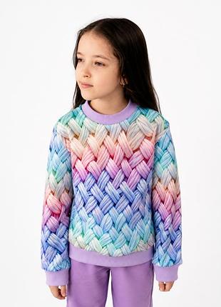 Свитшот детский для девочки трикотажный (двунитка) с ярким принтомт skpdd-9 134-140