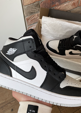Кросівки чоловічі, кросівки жіночі, 1в1 люкс якість, шкіра, air jordan retro1 black white grey, juice-0421v