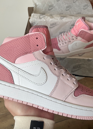 Кроссовки мужские, кроссовки женские, 1в1 люкс качество, кожа, nike air jordan 1 retro pink 2 mid, juice-0554v