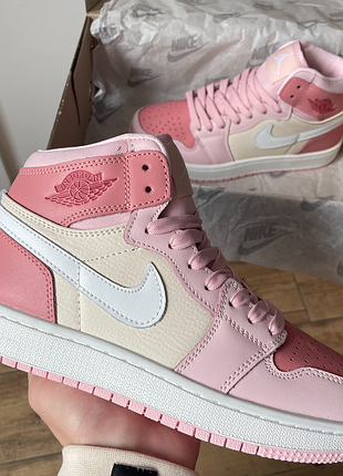 Кроссовки мужские, кроссовки женские, 1в1 люкс качество, кожа, nike air jordan 1 retro pink mid, juice-0546v