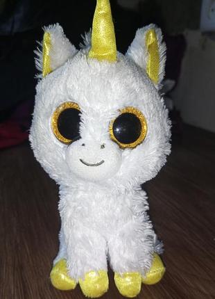 Мягкая игрушка ty beanie boos белый единорог pegasus, 15 см