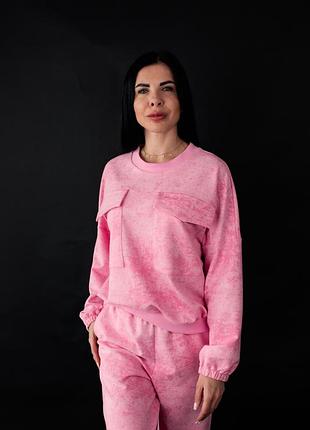 Женский базовый свободный свитшот короткий двунитка розовый skmzx-2 2xl-5xl