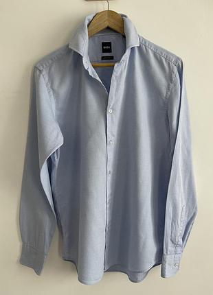 Блакитна сорочка boss hugo boss organic cotton оригінал розмір m текстурна
