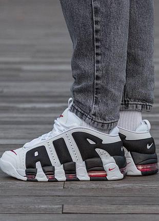 Кросівки чоловічі, кросівки жіночі, 1в1 люкс якість, шкіра, nike air more uptempo low white black red, inter-2293