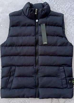 Жилетка чоловіча темно-синя stone island navy! жилетка мужская stone island! жилетка безрукавка мужская осенняя! материал плащевка! размеры s-2xl!