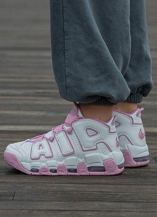 Кросівки чоловічі, кросівки жіночі, 1в1 люкс якість, шкіра, nike air more uptempo white pink, inter-2432