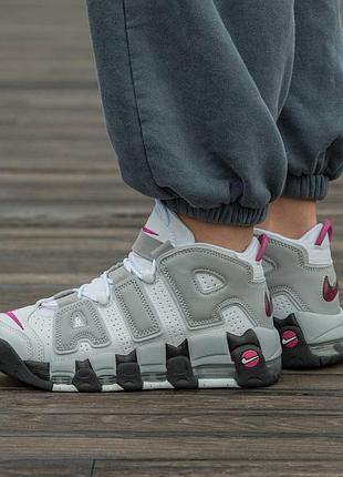 Кросівки чоловічі, кросівки жіночі, 1в1 люкс якість, шкіра, nike air more uptempo 96 white grey black, inter-2433