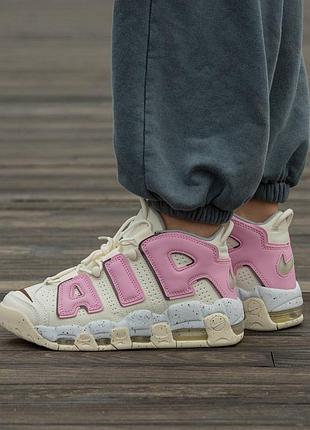 Кросівки чоловічі, кросівки жіночі, 1в1 люкс якість, шкіра, nike air more uptempo cream pink, inter-2434
