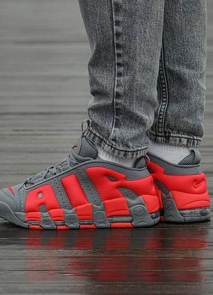 Кросівки чоловічі, кросівки жіночі, 1в1 люкс якість, шкіра, nike air more uptempo low dark grey light crimson, inter-2570