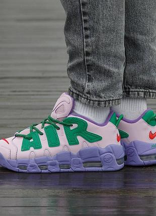 Кроссовки мужские, кроссовки женские, 1в1 люкс качество, кожа, nike air more uptempo low x ambush pink purple green, inter-2530