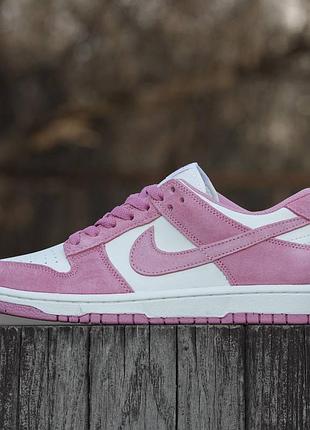 Кросівки чоловічі, кросівки жіночі, 1в1 люкс якість, шкіра, nike sb dunk low pink suede, inter-2707