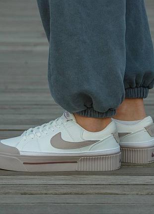 Кроссовки мужские, кроссовки женские, 1в1 люкс качество, кожа, nike court legacy white beige, inter-2862