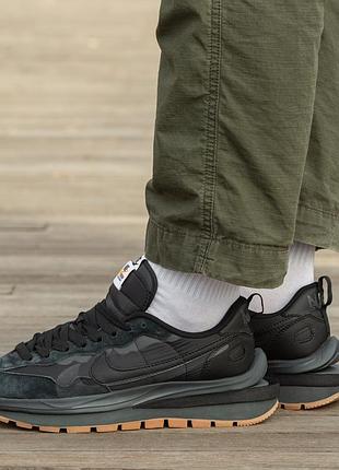 Кроссовки мужские, кроссовки женские, 1в1 люкс качество, кожа, nike vaporwaffle sacai black\brown, inter-870