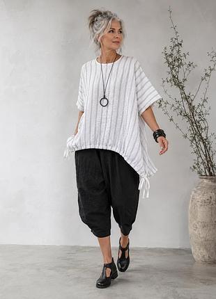Wendy trendy туніка oversize one size, лляний стиль, біла в смужку, виробництво — італія 🇮🇹