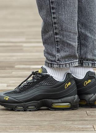 Кросівки чоловічі, кросівки жіночі, 1в1 люкс якість, шкіра, nike air max 95 sp corteiz black yellow, inter-1984