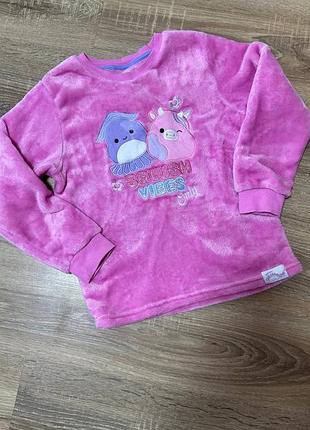 Теплая плюшевая пижамная кофта squishmallows для девочки (р. 128-134-140, 8-9 -10 лет)