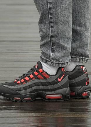 Кросівки чоловічі, кросівки жіночі, 1в1 люкс якість, шкіра, nike air max 95 'black laser crimson', inter-2582