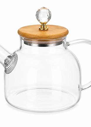Заварювальний скляний чайник для плити 1 л crystal gk-5650 стильний та практичний чайник для напоїв прозорий