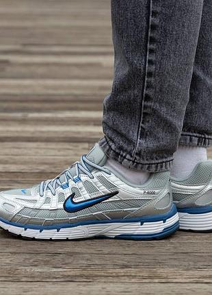 Кросівки чоловічі, кросівки жіночі, 1в1 люкс якість, шкіра, nike p-6000 silver blue, inter-1929