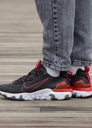Кросівки чоловічі, кросівки жіночі, 1в1 люкс якість, шкіра, nike react vision black red, inter-2040
