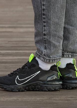 Кросівки чоловічі, кросівки жіночі, 1в1 люкс якість, шкіра, nike react vision black green, inter-2543