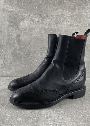 Santoni черные кожаные челси ботинки броги brogue chelsea boots