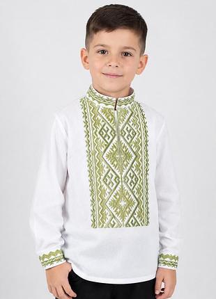 Вышиванка для мальчика с зеленой вышивкой,110-164 см 128