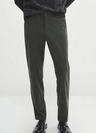 Чоловічі штани брюки хакі велюрові зелені оригінал massimo dutti