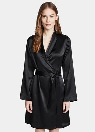 Жіночий шовковий халат з коміром чорний (розміри 42-58 xs - 4xl) xl