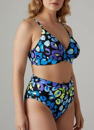 Новий купальник 2xl леопардовий принт високі плавки plus size чорний синій