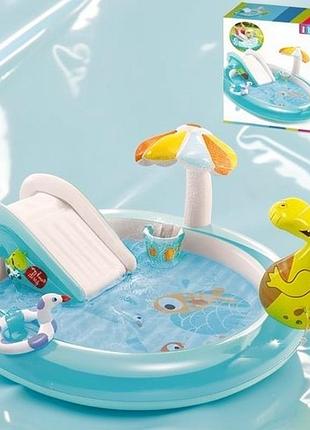 Игровой центр для детей intex, детский бассейн с горкой надувной, детский надувной бассейн с надувным дном, rfe