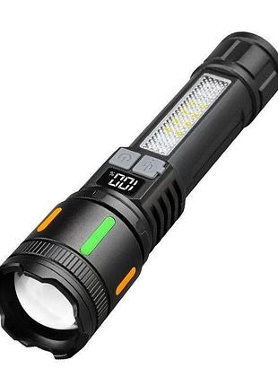 Аккумуляторный led фонарь super bright flashlight usb type-c с cob-подсветкой и дисплеем