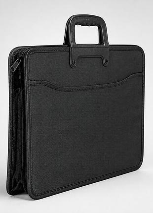Папка-портфель а4 для документов 37x28 см с ручками на молнии, 2 отделения и 2 кармана, черная