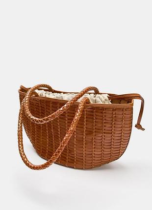 Нова шкіряна плетена сумка zara зара, натуральна шкіра, коричнева 6396/710/183