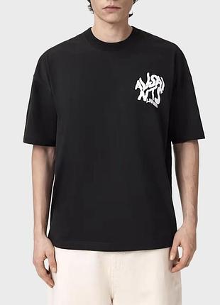 Футболка чоловіча allsaints orlando ss crew, розмір m-l, чорна ідеал