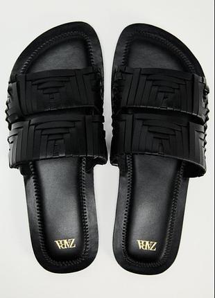 Новые черные кожаные шлепанцы zara 35 размер 🔥