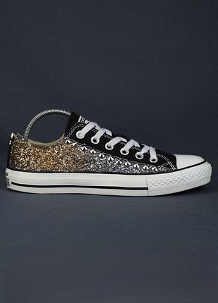 Converse glitter black ox кеди жіночі текстильні золотисті сріблясті чорні з блискітками і шипами оригінал 39 р/25 см metallic steve madden